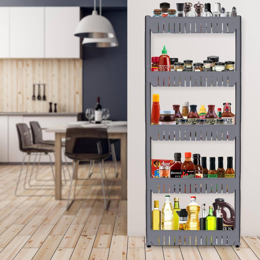 LEXI HOME Gray 5 Tier Slide Out Pantry Organizer Rolling Cart LB5460 lexi-home-gray-5-tier-slide-out-pantry-organizer-rolling-cart-lb5460