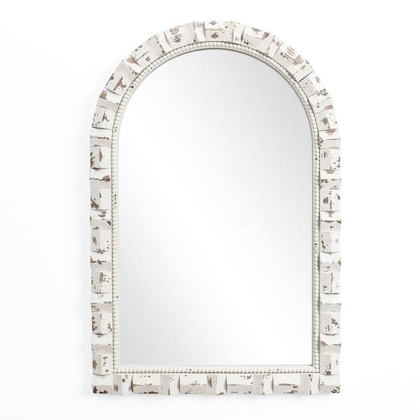 Distressed White 24.02 in. W x 36.02 in. H Arch Rectangle Accent and Vanity Wall Mirror