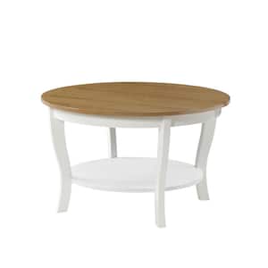 American Heritage 30 in. Driftwood/White Round Wood Top Coffee Table with Shelf