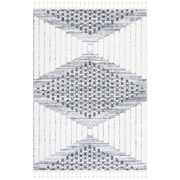 Moroccan Tassel Shag 9 ft. x 12 ft. Gray/Ivory High-Low Medallion Area Rug