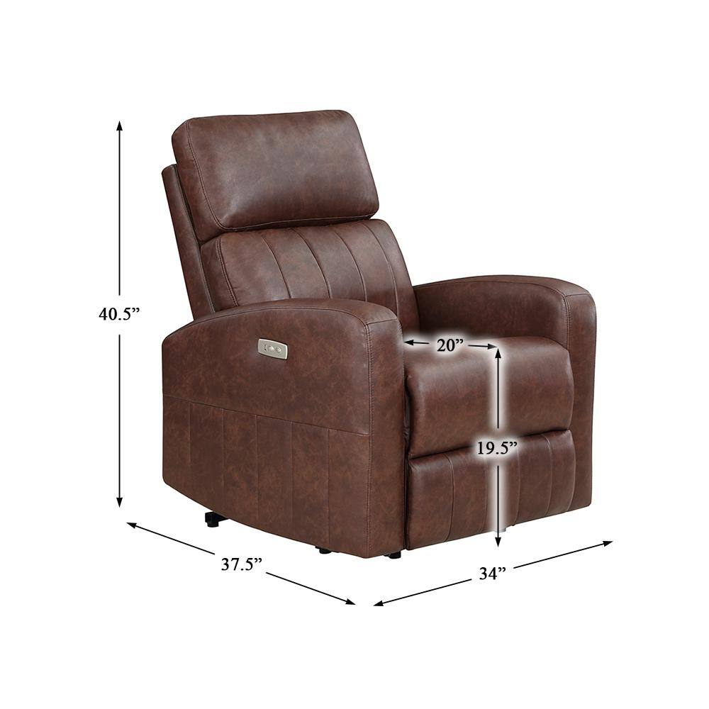 Brown Faux Leather Power Lift Recliner with Wood Frame