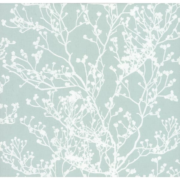 York Wallcoverings Ronald Redding Blue Budding Branch Silhouette Paper Unpasted Matte Wallpaper 27 in. x 27 ft.