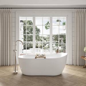 Isaac 58 in. Acrylic Freestanding Flatbottom Bathtub in White with Overflow and Drain in Satin Nickel Included