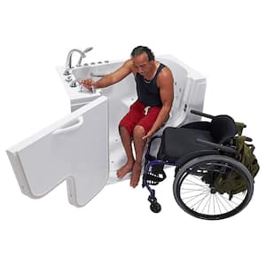 Wheelchair Transfer 60 in. Acrylic Walk-In Whirlpool and Air Bath Bathtub in White with Faucet Set, LHS 2 in. Dual Drain