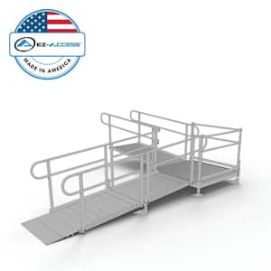 PATHWAY 14 ft. L-Shaped Aluminum Wheelchair Ramp Kit with Solid Surface Tread, 2-Line Handrails and 4 ft. Turn Platform