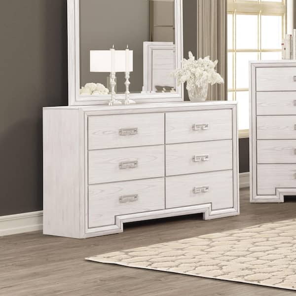 Furniture of America Osurin Rustic White 6-Drawer 62 in. Dresser with Greek  Key Pull Metal Handles IDF-N7440WH-D