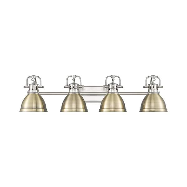 Duncan 8.25 in. 4-Light Pewter Vanity Light with Gold Shade