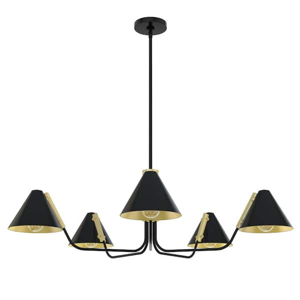 Hunter Grove Isle 5 Lights Matte Black Chandelier with Metal Shades ...