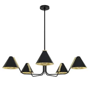 Grove Isle 5 Lights Matte Black Chandelier with Metal Shades Dining Room Light
