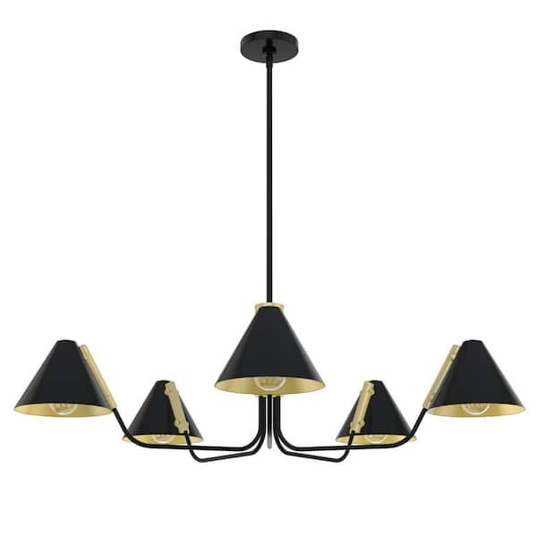 Grove Isle 5 Lights Matte Black Chandelier with Metal Shades Dining Room Light