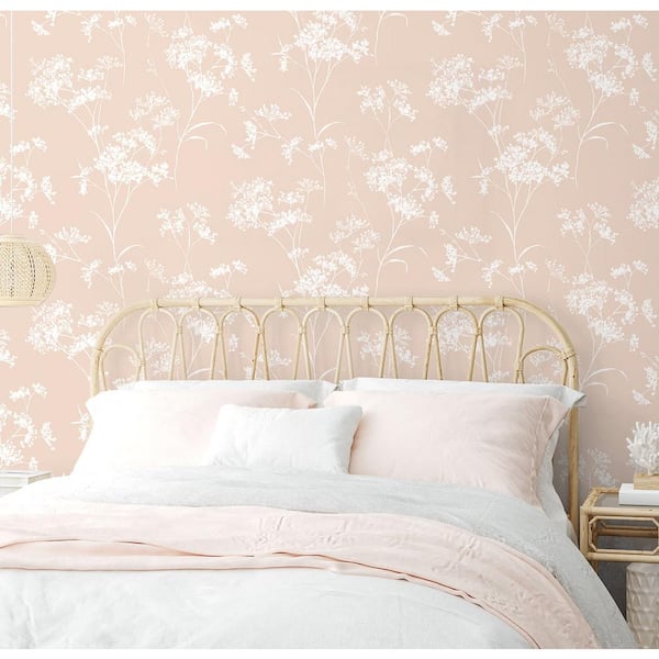 30.75 sq. ft. Luxe Haven Peach Petal Floral Mist Vinyl Peel and Stick Wallpaper Roll