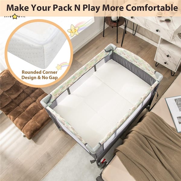 White Tri-Fold Pack and Play Mattress Pad Foldable Crib Mattress Soft Memory Foam