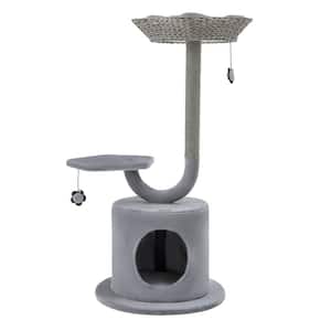 42 in. Tall Cat Tower with Curved Metal Supporting Frame for Large and Small Cats-Gray