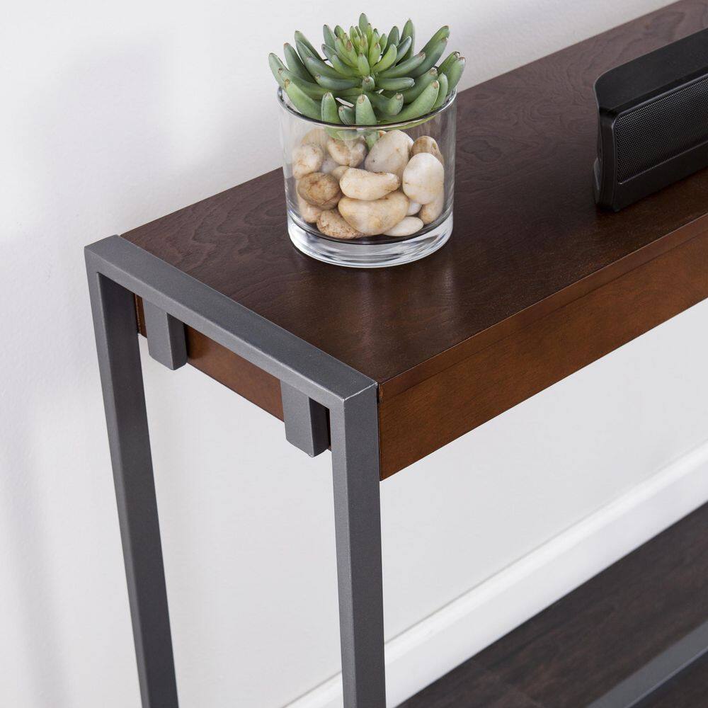 Macen 54" Tobacco and Gunmetal Console Table with Storage