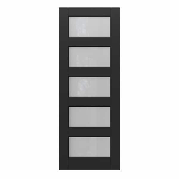 ARK DESIGN 32 in. x 80 in. Solid Core 5-Lite Tempered Frosted Glass Black Finished MDF Interior Door Slab without Jamb