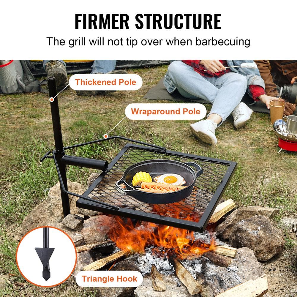 Heavy-Duty Black Stainless Steel Swivel Campfire Grill