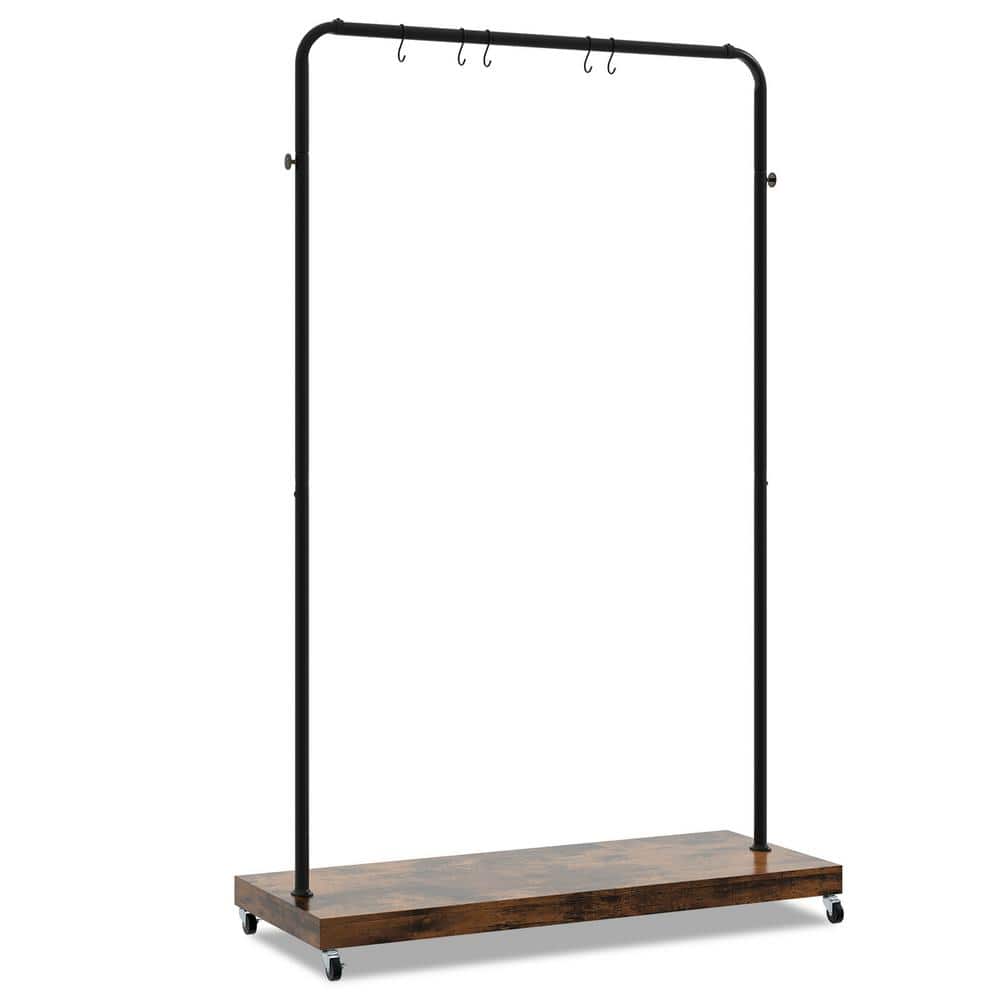 Costway Rustic Brown Industrial Pipe Rolling Garment Rack