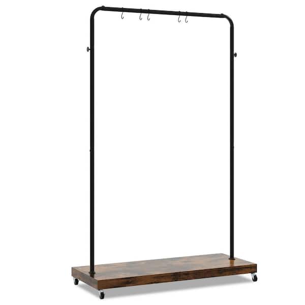 Costway Rustic Brown Industrial Pipe Rolling Garment Rack Heavy-Duty Clothing Rack with Hooks and Shelf