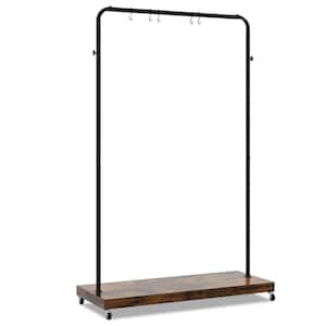 Rustic Brown Industrial Pipe Rolling Garment Rack Heavy-Duty Clothing Rack with Hooks and Shelf