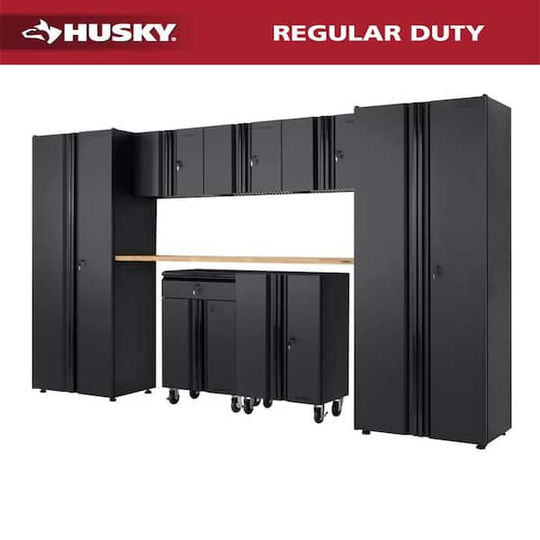 Husky 8-Piece Regular Duty Welded Steel Garage Storage System in Black (133 in. W x 75 in. H x 19.6 in. D)
