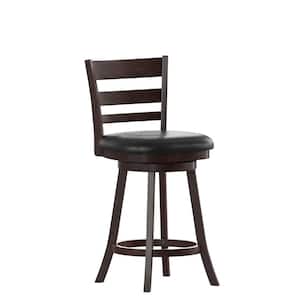 25 in. Espresso/Black Full Wood Bar Stool with Leather/Faux Leather Seat