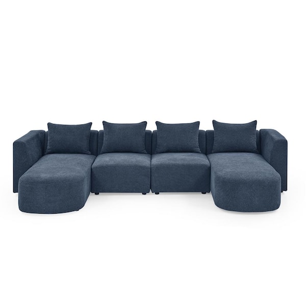 ANGELES HOME 4-Piece U-Shaped Polyester Modular Sectional Sofa in Navy Blue