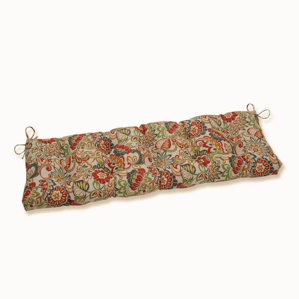 Pillow Perfect Floral Rectangular Outdoor Bench Cushion in Green