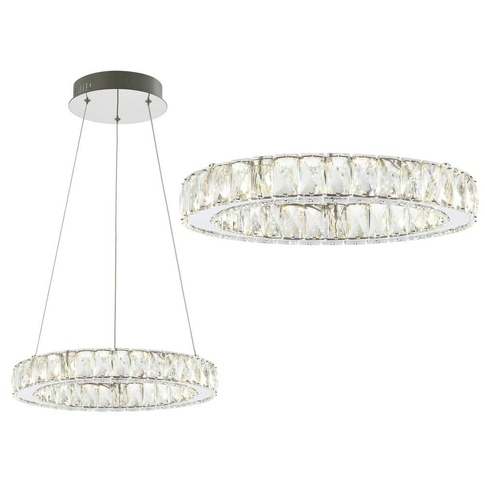 Elegant Chrome Crystal Ring LED Chandelier 15.75" Flush Mount