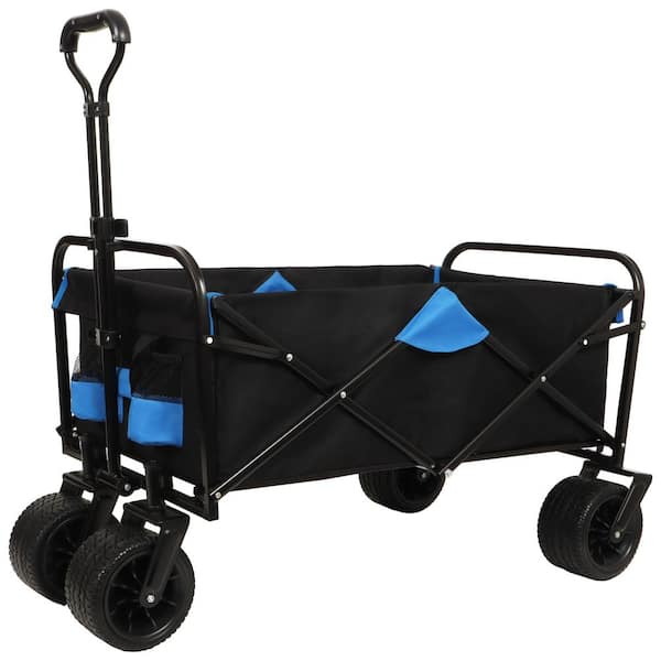 Tenleaf 4 cu. ft. Folding Steel  Wagon-Multi-Use Garden Cart Powered Wheelbarrow with All-Terrain Wheels Black and Blue