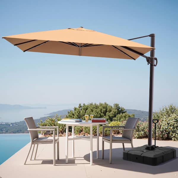 Pellebant 11.5 ft. x 9 ft. Rectangular Aluminum 360° Rotation Cantilever Tilt Patio Umbrella in Tan with 300 lbs. Wheeled Base