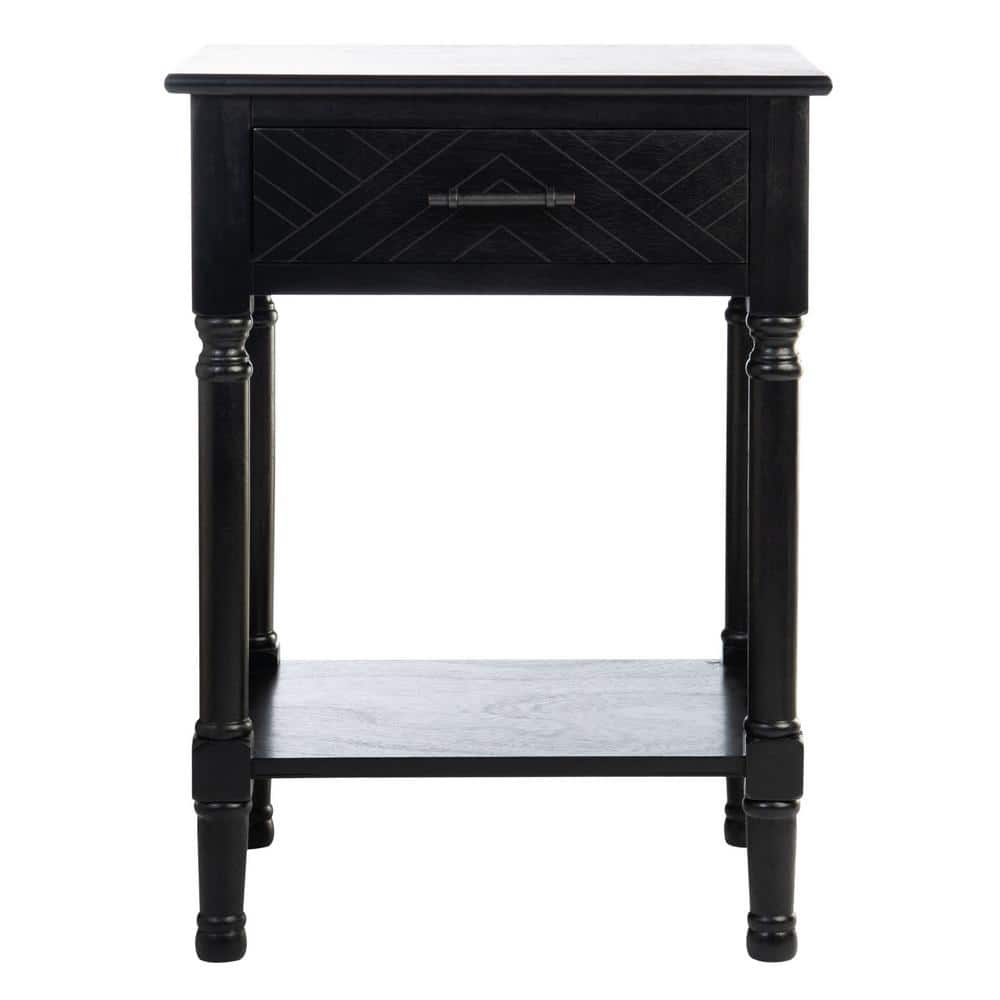 Peyton Black Wood Rectangular Storage End Table with Herringbone Pattern