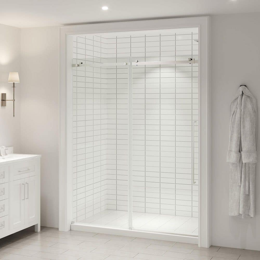 Selby 59 1/4 in. - 60 in. W x 74 in. H Alcove Sliding Frameless Shower Door in Satin Nickel Finish price history on PriceWatchPro