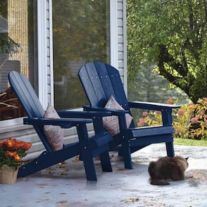 Mximu Classic Blue Plastic Outdoor Patio Adirondack Chair (Set of