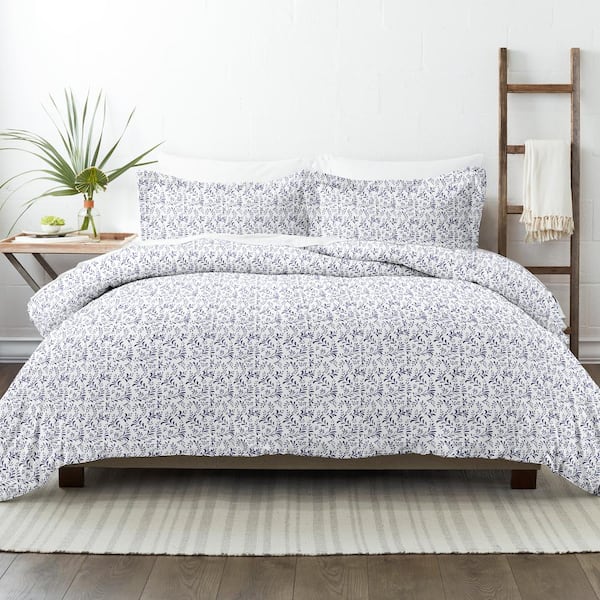 Becky Cameron Burst of Vines Patterned Performance Navy Twin 3-Piece Duvet Cover Set