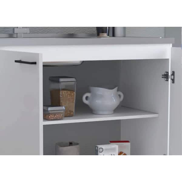 Adrinfly 39.40 in. D x 20.70 in. W Undermount Stainless Steel White Utility Sink with 2-Doors, 2-Shelves and Large Countertop