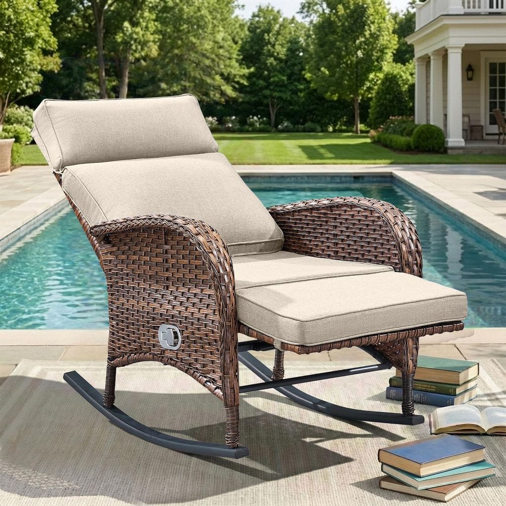 SleekArm Brown 1-Piece Wicker Outdoor Recliner with Olefin Beige Cushions and Adjustable Backrest Patio Rockers price history on PriceWatchPro