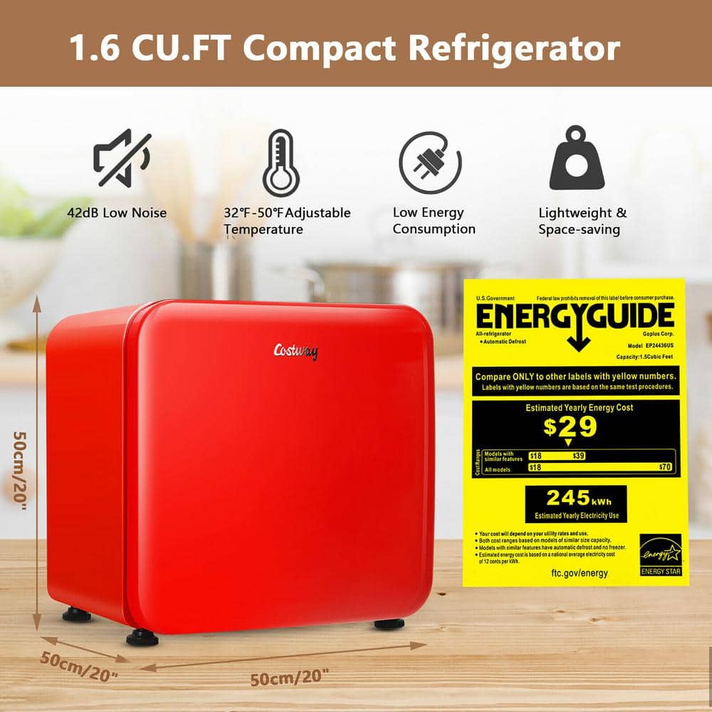 1.6 Cubic Feet Red Compact Mini Refrigerator with Reversible Door