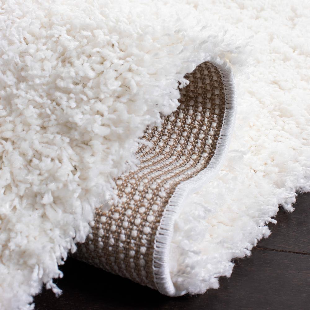 White Hand-Knotted Synthetic Shag Area Rug