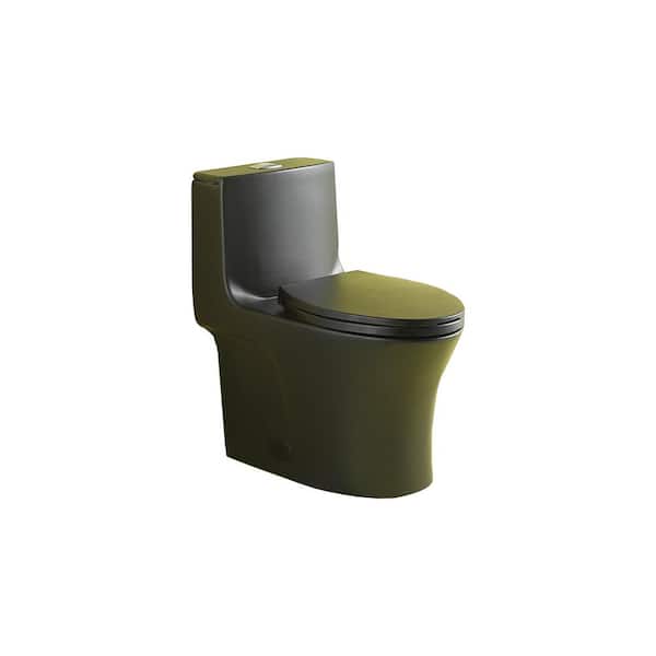 Power Flush One-Piece 1.1/1.6 GPF Dual Flush Elongated 15.1 in. Toilet in Matte Black, Slow-Close Seat Included