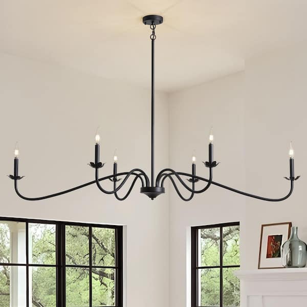 64 in. Modern 6-Light Black Transitional Pendant light for Kitchen, Living Room, and Dining Room (Bulbs Not Included)