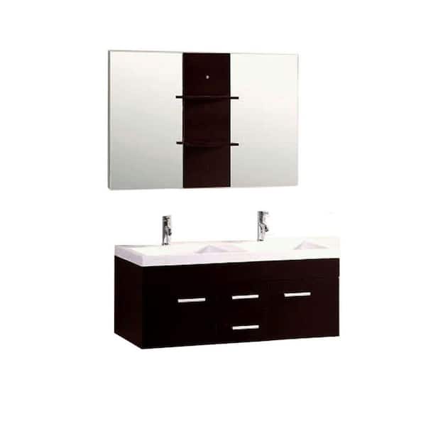 Kokols Duma 48 in. Double Bath Vanity in Espresso with Ceramic Vanity Top in White with White Basin and Mirror