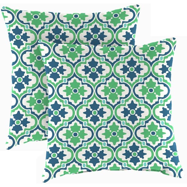 Jordan Manufacturing 18 in. L x 18 in. W x 4 in. T Outdoor Throw Pillow in Vesey Sea Mist (2-Pack)