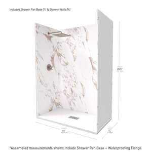 60 in. L x 32 in. Wx84 in. H Alcove Solid Composite Stone Shower Kit w/ Caramel Walls and Center White Slate Shower Pan