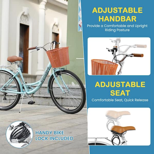 BOZTIY 26 in. 7 Speed Commute Bike Beach Cruiser Bike for Adult