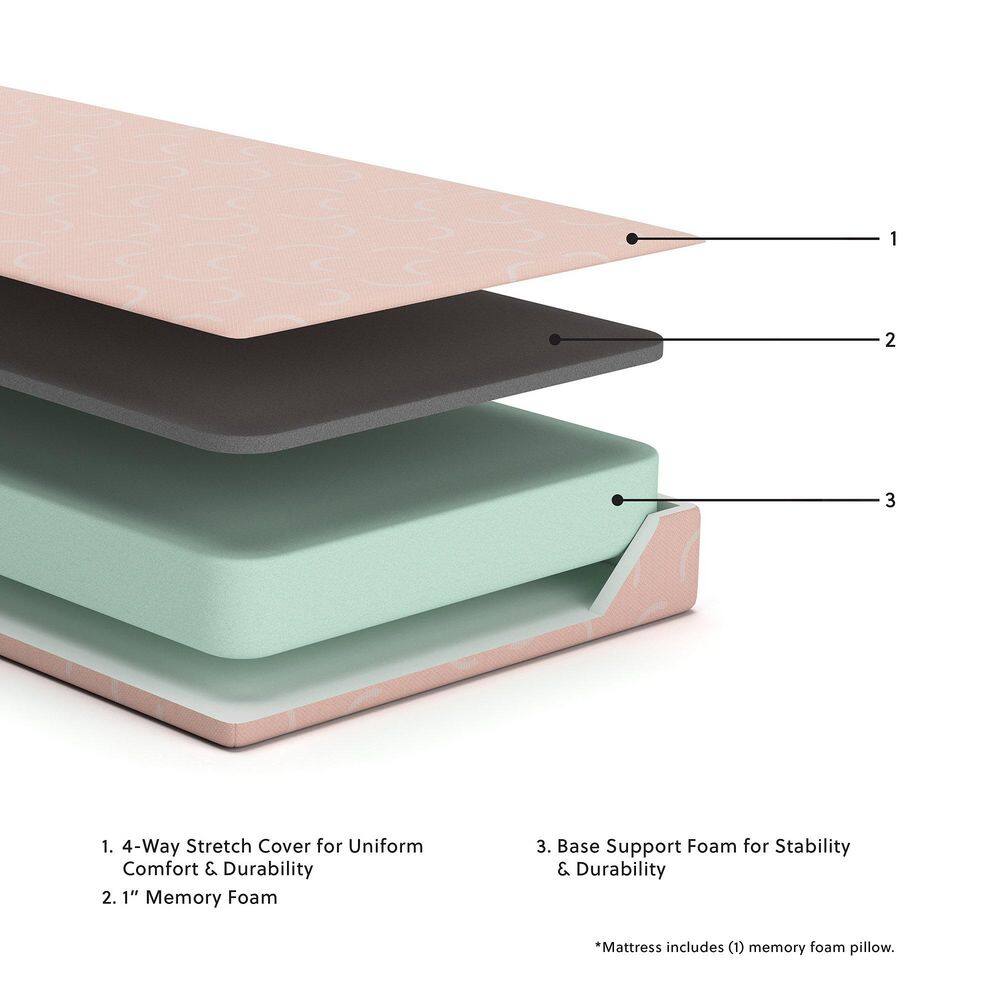 Full Size Pink Memory Foam Mattress with Pillow
