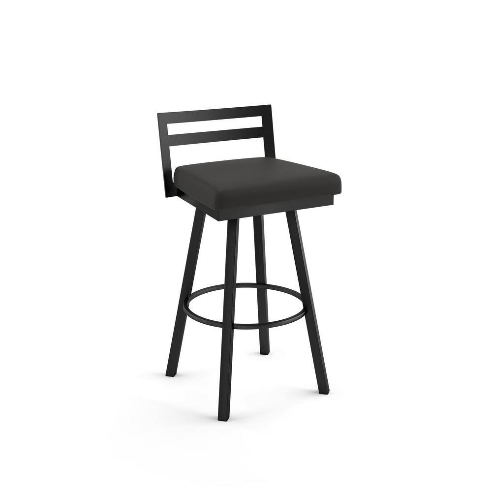 Derek 30" Black Faux Leather Swivel Bar Stool with Black Metal Base