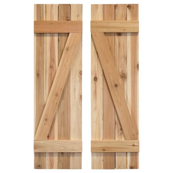 Dogberry Collections 14 in. x 72 in. Natural Cedar Board and Batten Z-Shutters Pair Unfinished