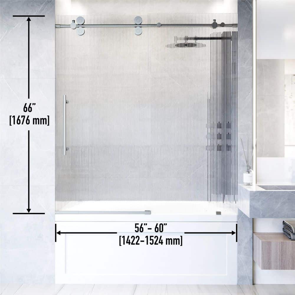 Elan 56-60" Frameless Sliding Tub Door with Fluted Glass
