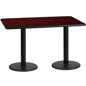 30 in. x 60 in. Rectangular Black and Mahogany Laminate Table Top with 18 in. Round Table Height Bases