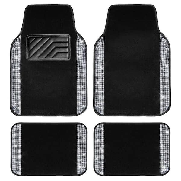 Heavy Duty Bling Diamond Theme Anti-Slip PVC Material Car Floor Mat Cargo Mat Waterproof Rhinestone Carpet 4-Piece